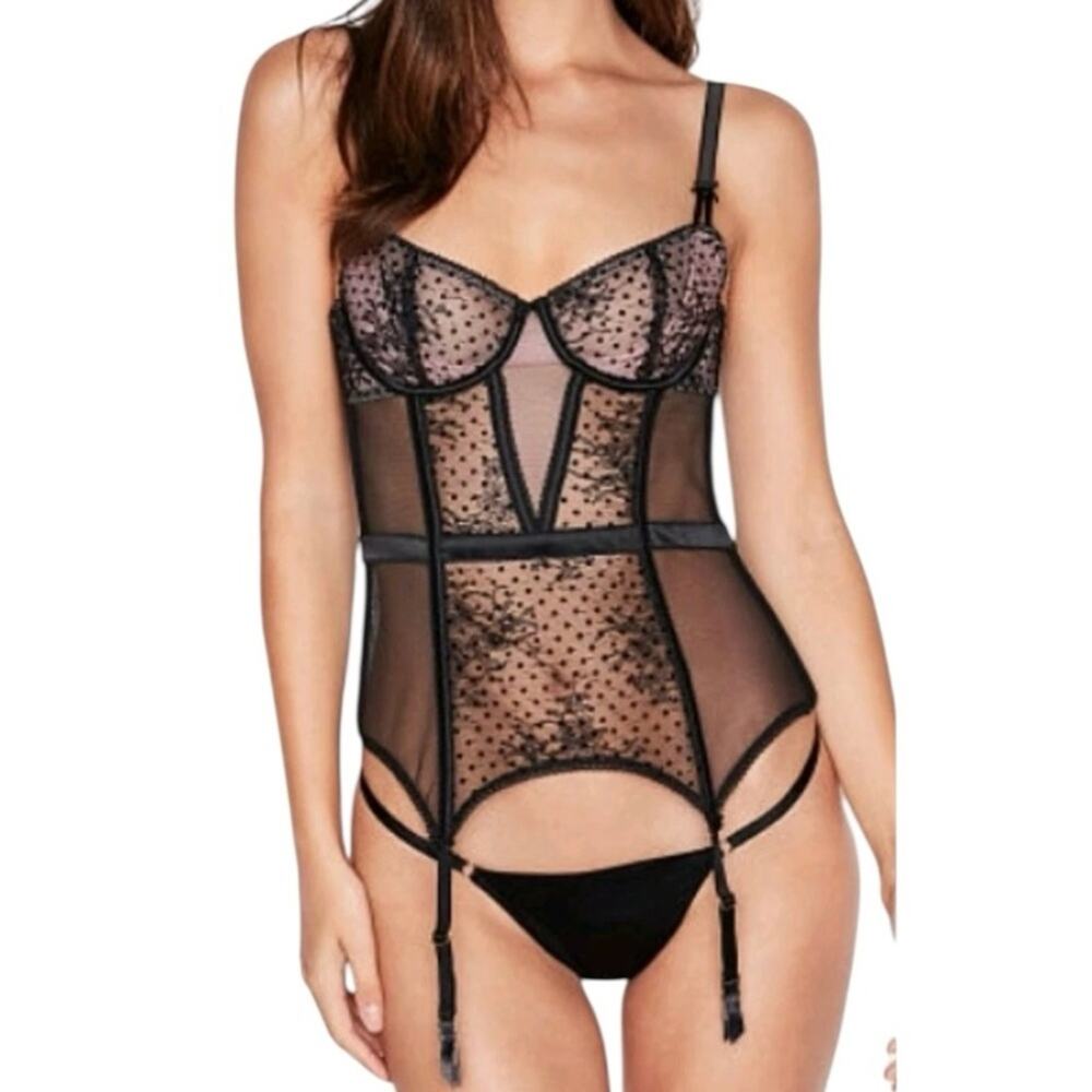 VS DREAM ANGELS mesh merrywidow black flocked dot Size large‎ NWT